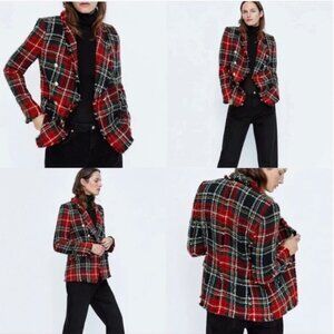 Zara Red Tweed Blazer
